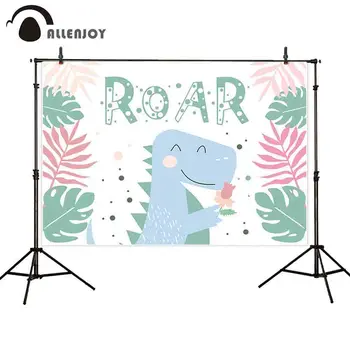 

Allenjoy Leaves Decor Photophone Cartoon Dinosaur Flowers Dot Child Birthday Celebration Party Curtains Baby Shower Wallpapers