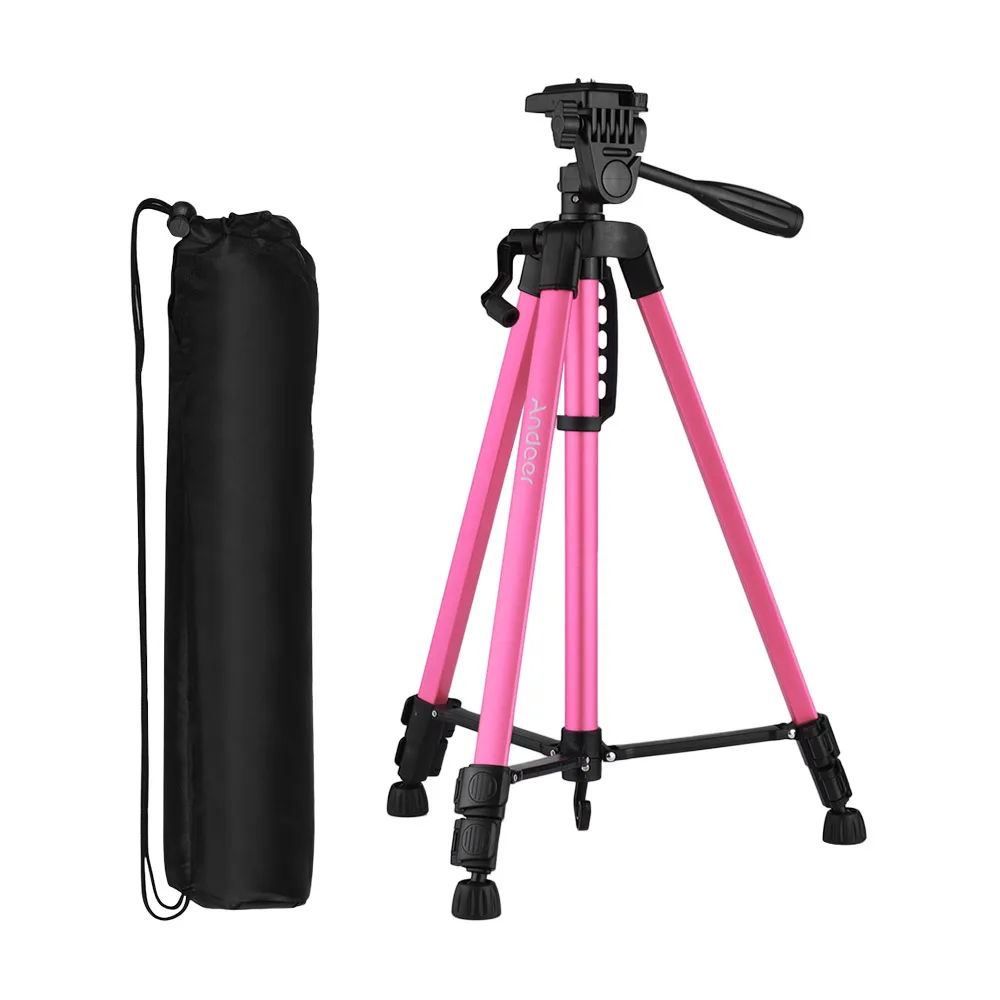 Pink Andoer легкий штатив для фотографии стенд из алюминиевого сплава с сумка, держатель для телефона для Canon sony Nikon DSLR камеры смартфона - Цвет: Pink