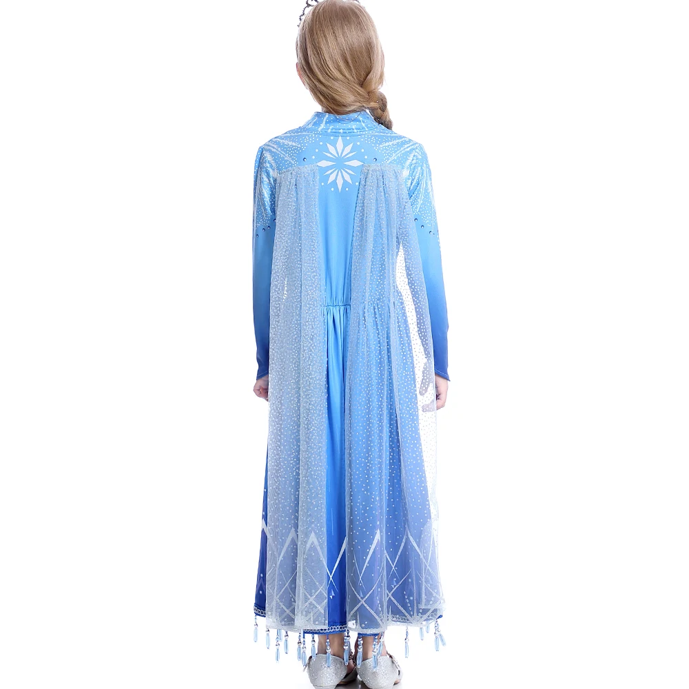 Платье «Эльза 2» для девочек; платья принцессы; маскарадный костюм с длинными рукавами для рождественской вечеринки; маскарадная одежда для детей