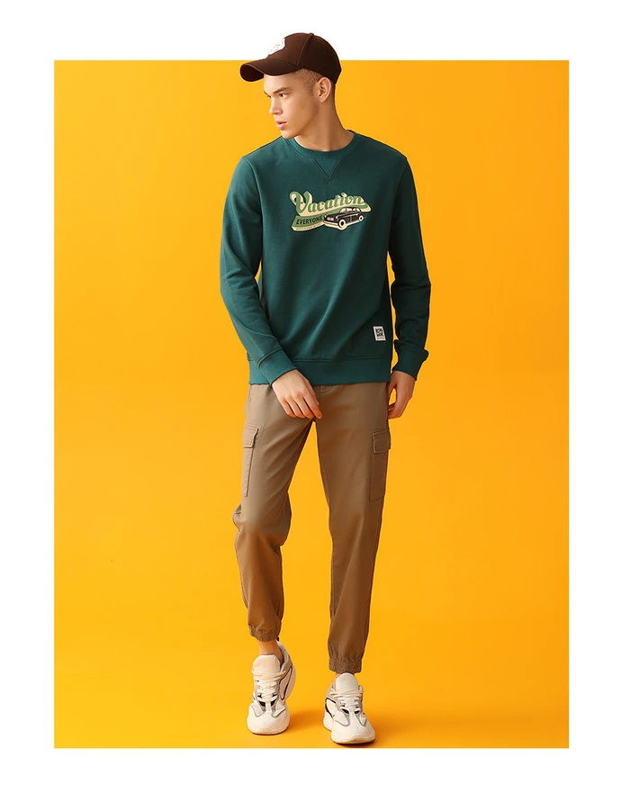 Giordano мужские толстовки с буквенным принтом, круглый вырез, длинный рукав Bluzy, легкая эластичность, мягкие Sudaderas Para Hombre 33099701