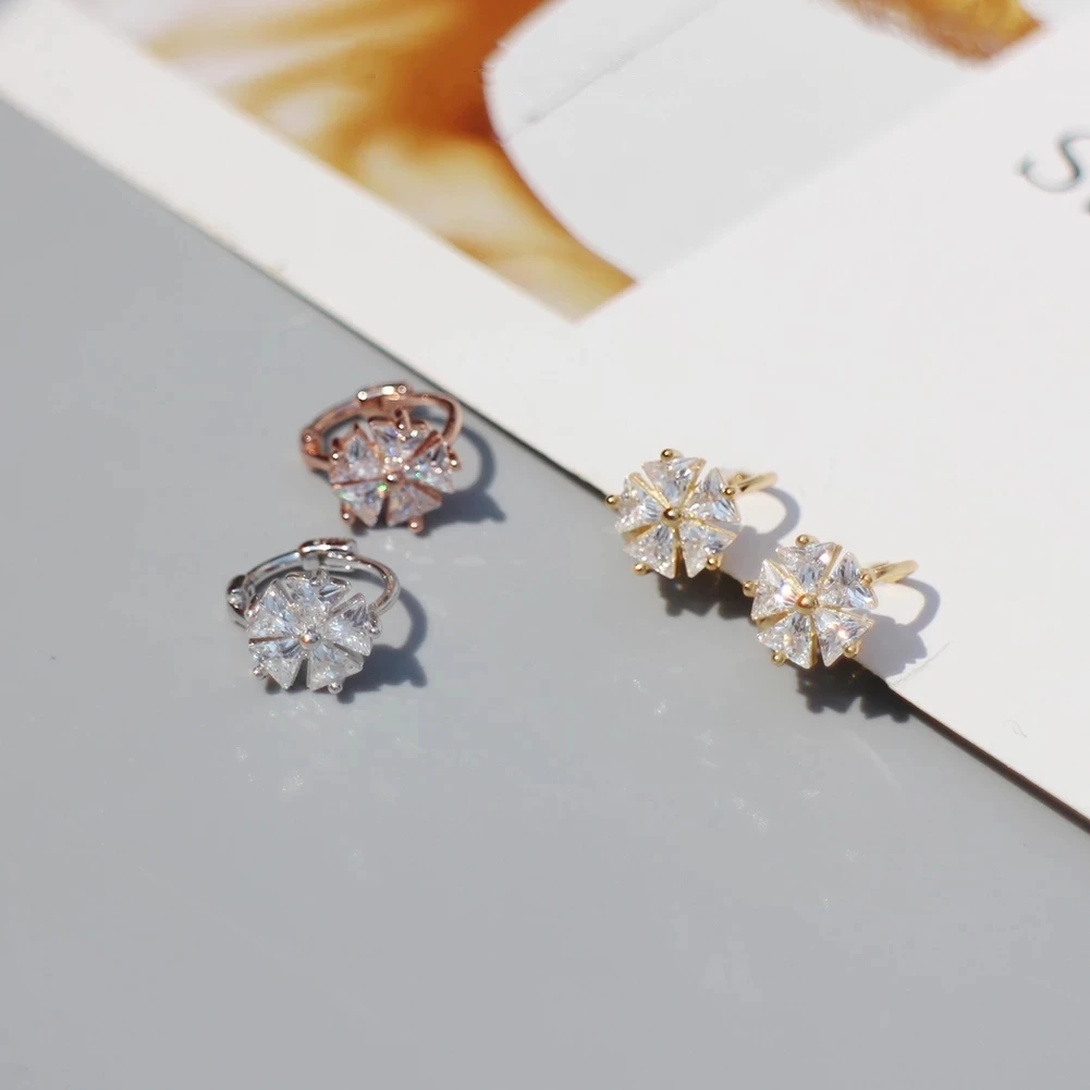 925 sterling silver earring fashion zircon Hollow out flower mini round ear ring bone cute trend wild female girl jewelr | Украшения и