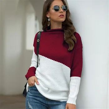 

2019 Autumn and winter wish irregular sleeves roll edge semi-high collared turtleneck sweater