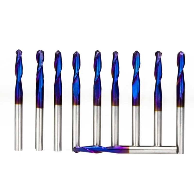 

10Pcs Nano Blue Coat Ball Nose End Mill CNC Router Bits 3.175mm Shank Spiral Upcut 2 Flute End Mill Set