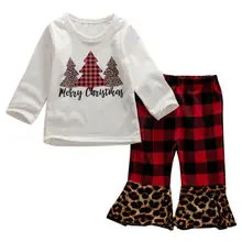 2 предмета, рождественские топы для новорожденных девочек+ длинные штаны, Набор рождественских костюмов