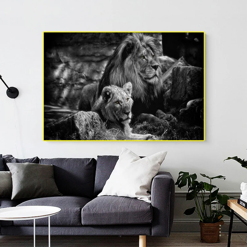 Home decor canvas painting black and white animal lion photo living room bedroom | Дом и сад