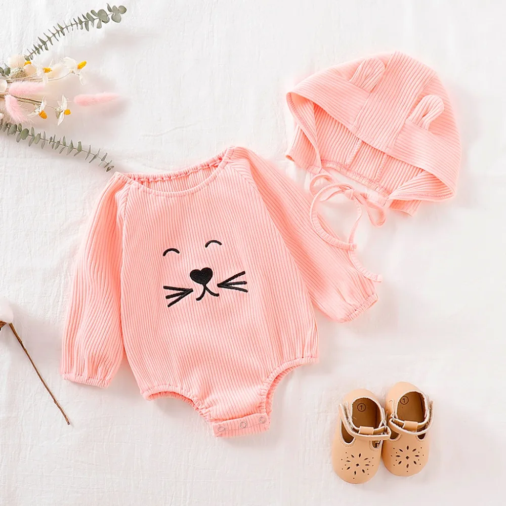 Комбинезон для маленьких мальчиков и девочек Cooton, осенне-зимний комбинезон с длинными рукавами и мультяшным принтом для новорожденных, боди+ шапка, новинка года