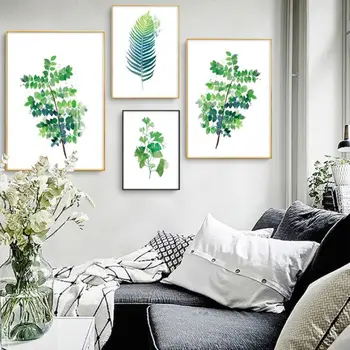 

Living Room Decoration Painting Plant Modern Minimalist Green Leaf Hanging Painting Home Bedroom Mural Pastoral