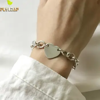 

Flyleaf Vintage Thick Chain Heart Real 925 Sterling Silver Bracelets For Women Fine Jewelry Bracelets & Bangles Personalized