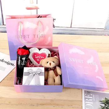 

Valentine's Day DIY gift Luxury Handmade Soap Flower Bouquet Roses Gift Box Wedding Home Advanced Gift Box Little bear doll