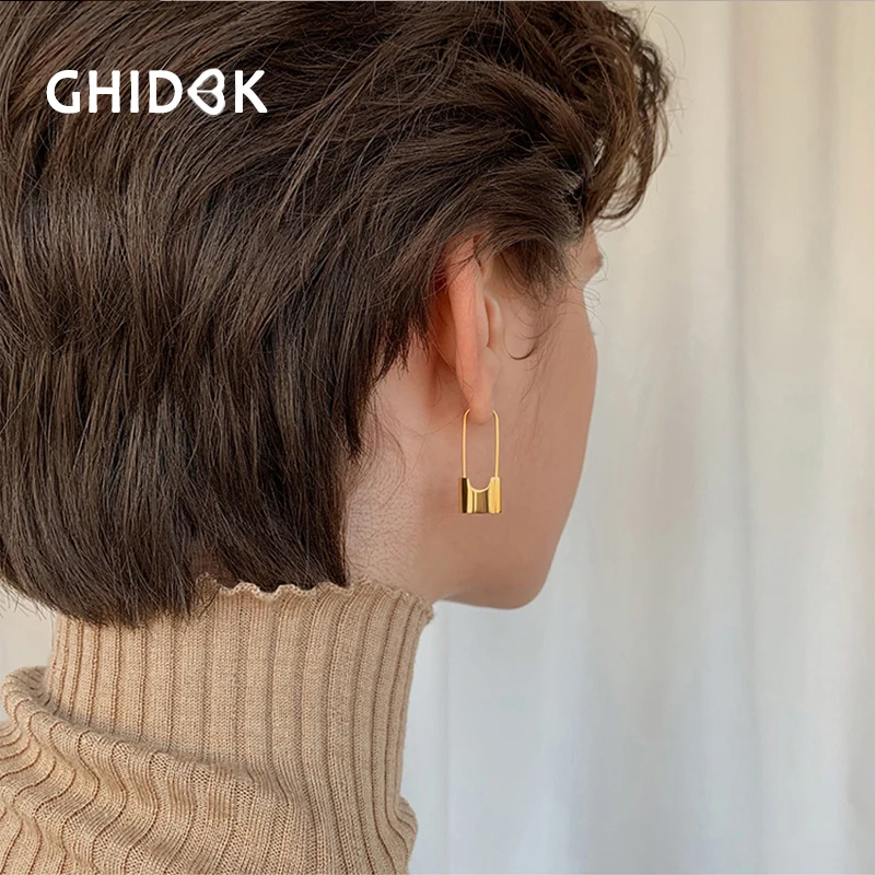

GHIDBK Gold Silver Padlock Charm Hoop Earrings Femme Personalized Design Huggie Hoops Small Chunky Solid Earring Wholesale