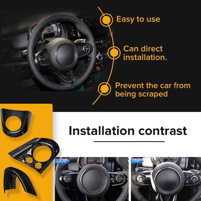 Новые 3 шт. Чехлы рулевого колеса автомобиля для MINI Cooper F54 F55 F56 F57 F60 углеродное волокно Стиль Авто салонные аксессуары наклейка крышка