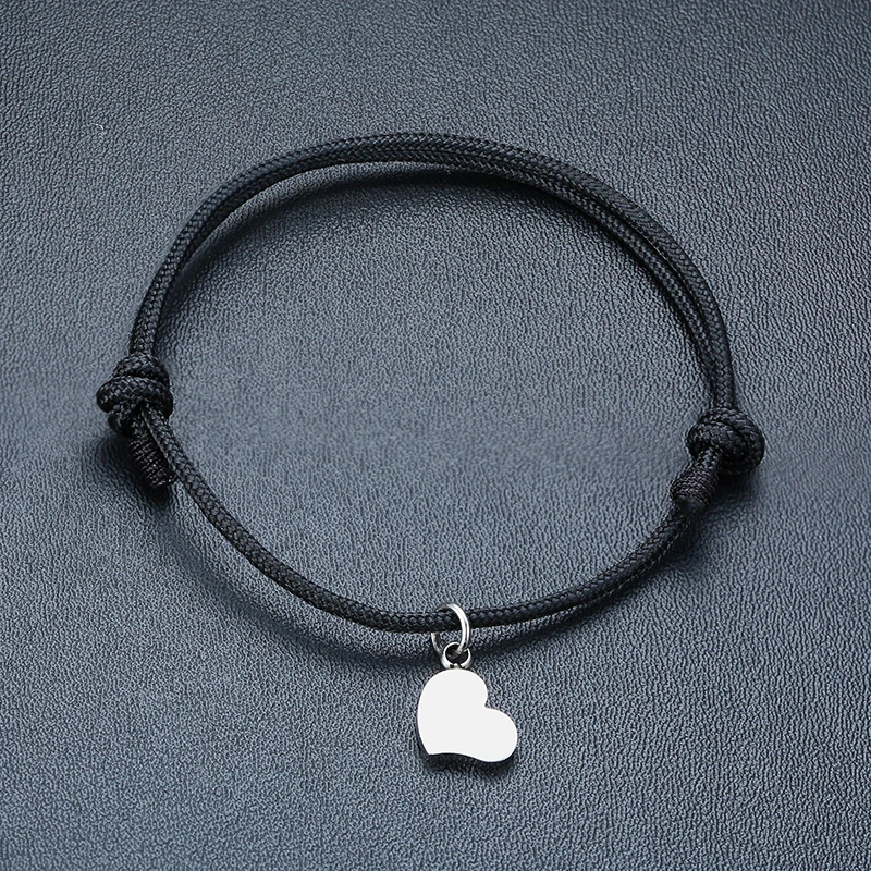 Blank Black Heart Vnox персонализировать выгравировать имя любви из нержавеющей стали Пазлы Сердце Монета браслеты с подвесками для женщин мужчин цепочка веревка ручной работы - Окраска металла: Blank Black Heart