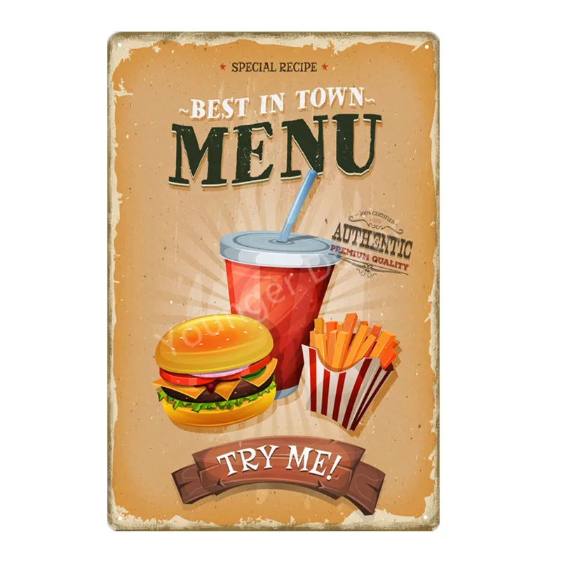 Ретро плакат для завтрака и фаст-фуда кухонное украшение для дома сэндвич молоко хлеб настенная живопись винтажная металлическая жестяная вывеска YI-192 - Цвет: YD1330DI