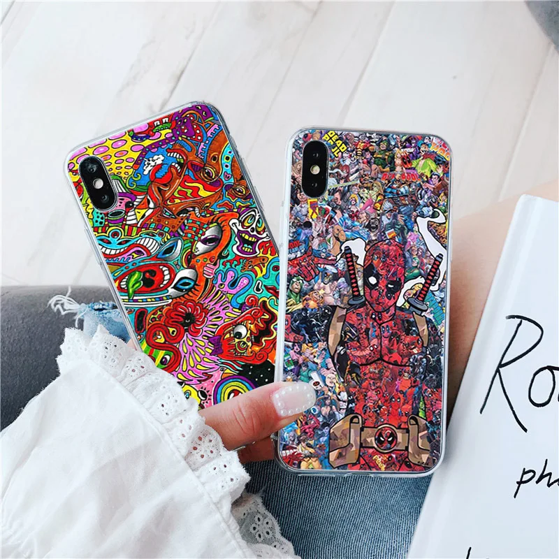 Phone Case For iPhone 13 12 11 Pro XS Max 7 8 6 6s Plus 13Mini SE2020 X XR Graffiti Sticker Art Soft TPU Silicone Cases Cover