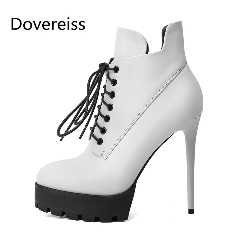 

Dovereiss Fashion Women's Shoes Winter Concise Cross tied Platform New Sexy new Stilettos heels Pointed toe Ankle boots 33-40