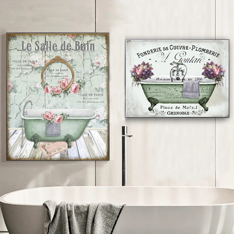 Vintage-French-Style-Shabby-Victorian-Bathtub-Canvas-Prints-Watercolor-Floral-Bathroom-Wall-Art-Painting-Pictures-Decoration (2)
