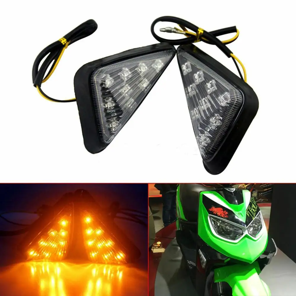 

2 Pieces Set Flasher Motorcycle LED Turn Signals Indicator Amber Triangle Blinker Motorbike 9LED Side Marker Lights Signal Lamp