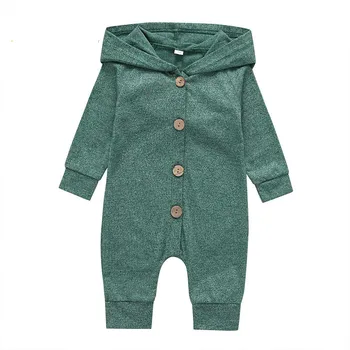 

Newborn Casual Autumn Winter Warm Clothes Baby Boys Girls Cotton Hooded Romper Unisex Solid Long Sleeves Button Jumpsuit 0-24m