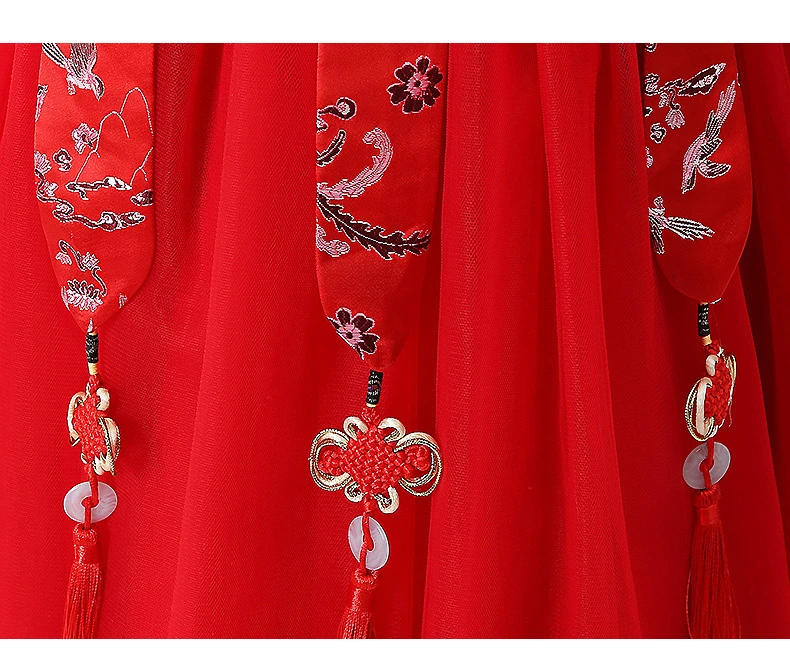 Детское Новогоднее красное платье Hanfu для девочек; платье принцессы с длинными рукавами в китайском стиле ретро; детское платье Ципао с цветочной вышивкой