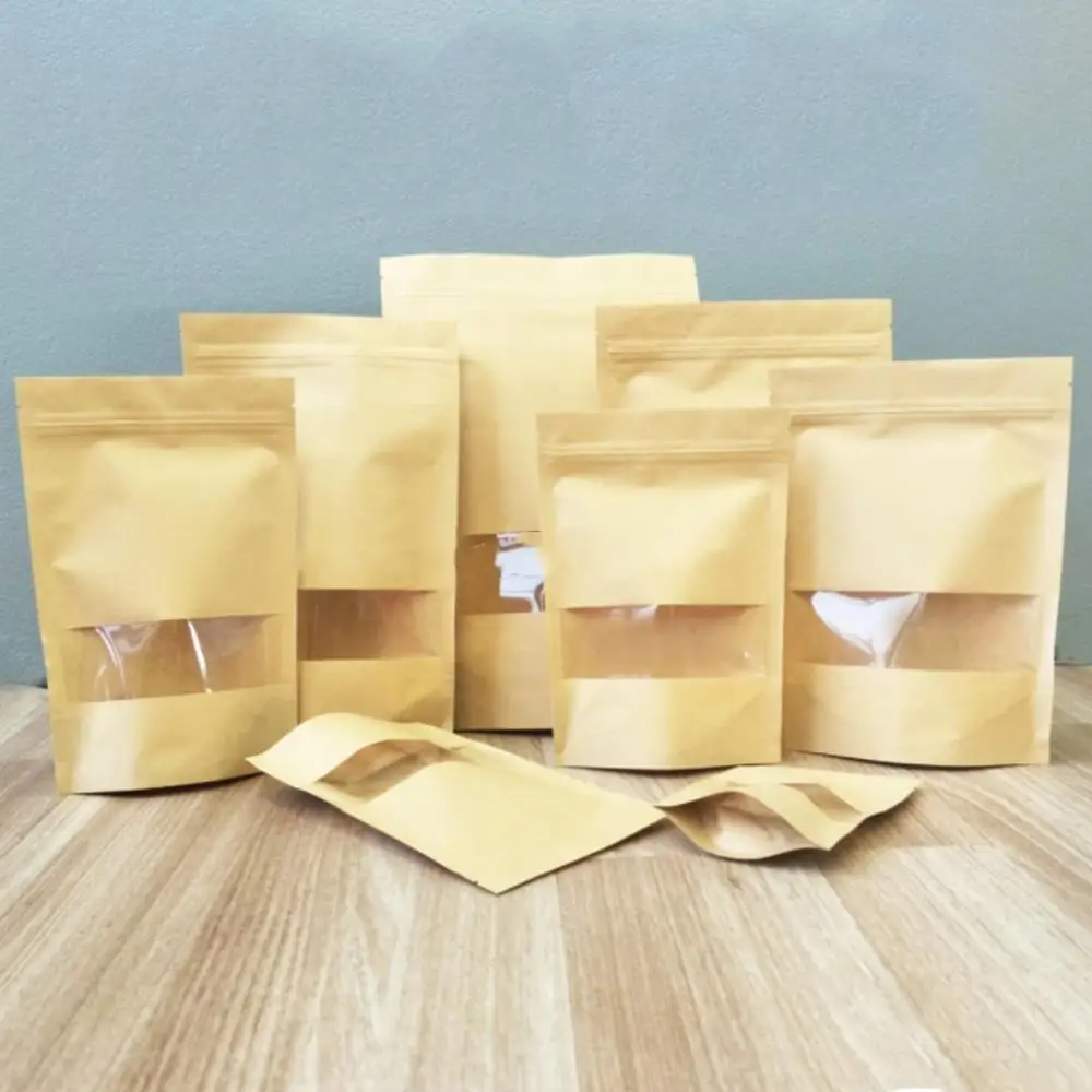Гайка мешок конфеты мешок еда уплотнение карман прочный 50 шт. с окном Ziplock крафт-бумага прозрачная посылка скраб
