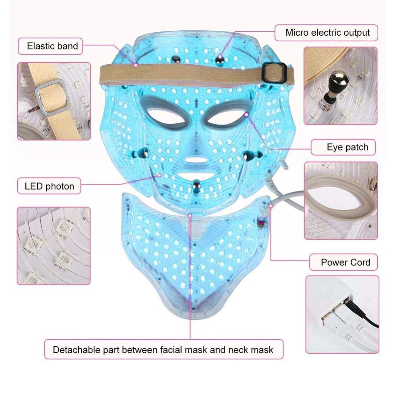 7 цветов светодиодный маска для лица шеи EMS микро-ток против морщин, акне Электрический аппарат для ухода за лицом