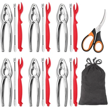 

19Pcs Seafood Tools Set 6 Crab Crackers, 6 Lobster Shellers, 6 Crab Leg Forks/Picks and 1 Seafood Scissors & Storage Bag