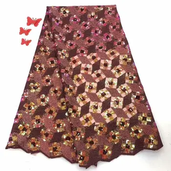 

wine sequins Embroidered Nigerian Guipure French Cord Lace Fabric High-quality Rose African French Net Lace Fabric FD11