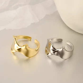 

Korean S925 Sterling Silver Irregular Smooth Ring Female Ins Elegant Personality Silver Ring Opening Adjustable 18K Gold Jewelry