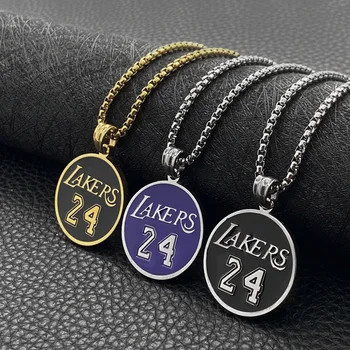 

2020 New Arrival 316L Stainless Steel Lakers 24 Round Pendant Necklace Commemorative Kobe Jewelry Titanium Steel Necklace
