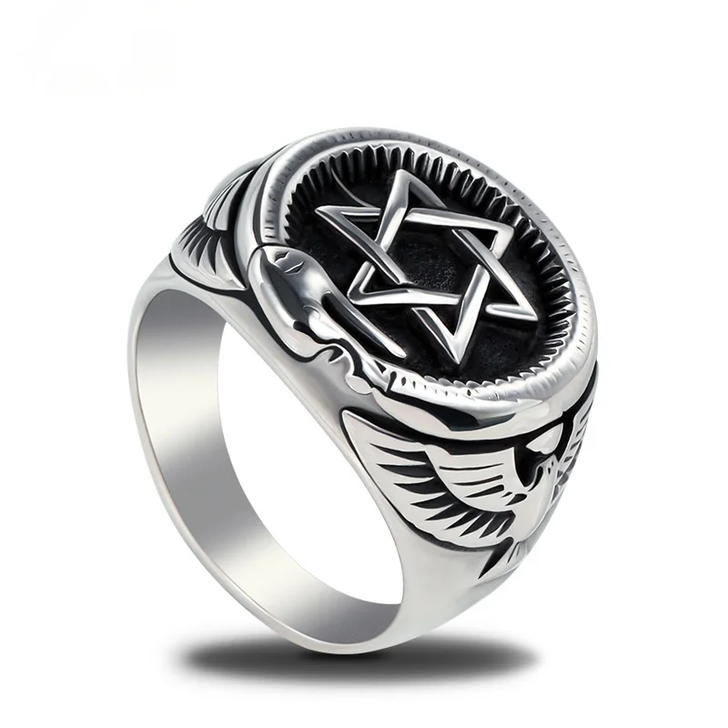 2021 New Judaism Hexagram Star Of David Anelli Da Uomo In Acciaio Inossidabile Punk Hip Hop Per Uomo Ragazzo Biker Gioielli Creatività Regali