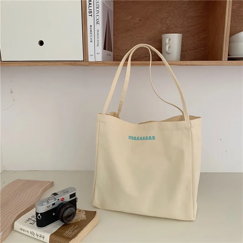 Women Beach Letters Handbags Shopper Bags Large Capacity Canvas Shoulder Bag Cotton Shopping Bag