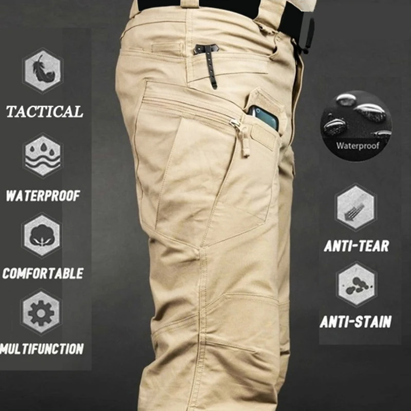 Mens Waterproof Cargo Pants Elastic Multiple Pocket Military Male