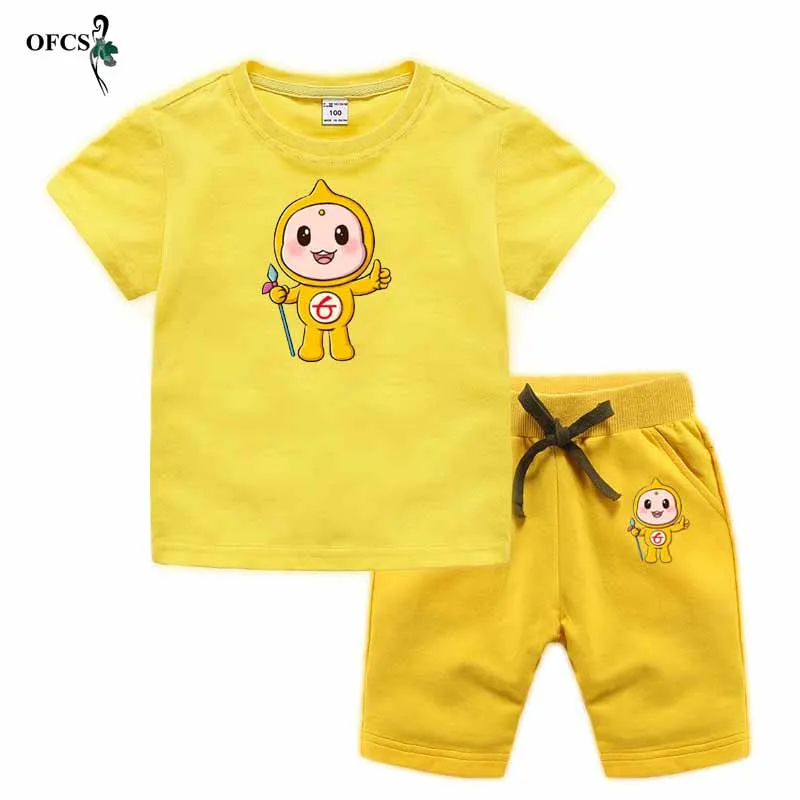 

Children Summer Suit New Boys Short Sleeve Cartoon Suit Teenagers Sports Causal Shorts+Cotton T-shirt Girls Clothes Retails