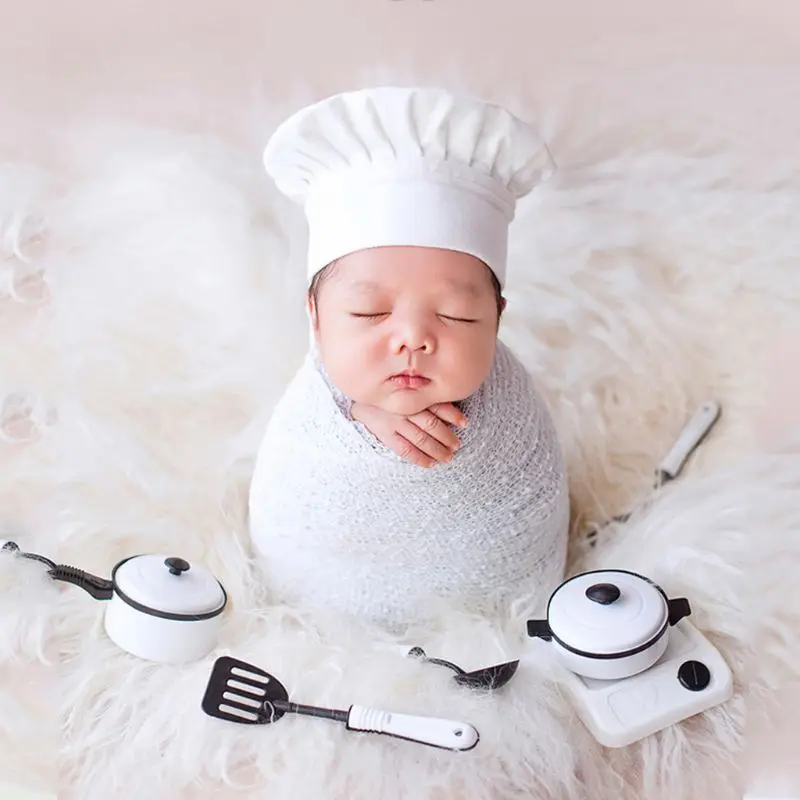 Baby Photography Props Little Chef Hat White Stretch Wrap Cook Creative Newborn Accessories R9JD | Детская одежда и обувь