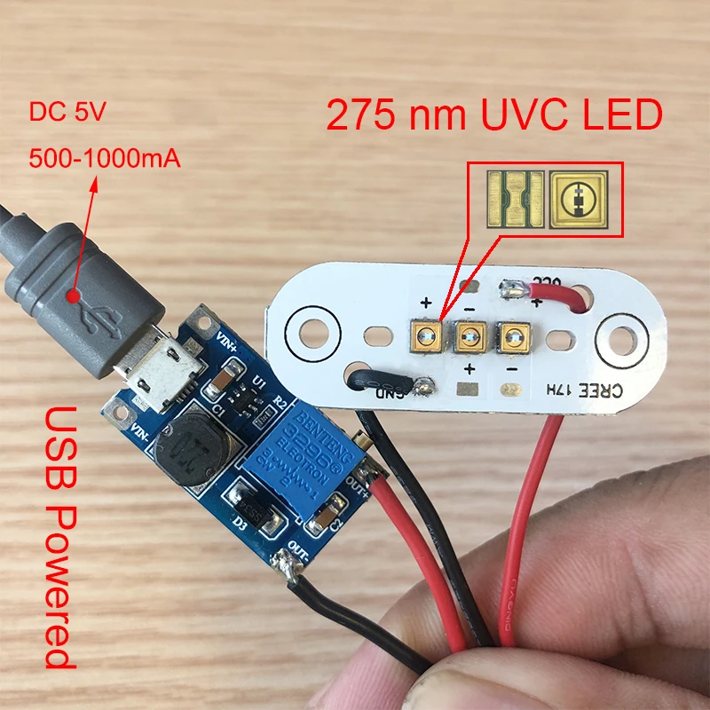 275nm UVC Светодиодный модуль для DIY UVC дезинфекционные лампы с USB блоком питания глубокий UVC светодиодный Фиолетовый светильник для стерилизации 285nm - Мощность в ваттах: UVC with USB board