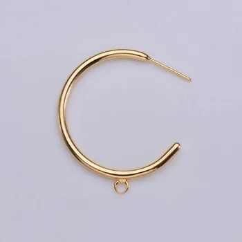 

50pcs Stud Earring Post Simple Circle Hooks Hanging on Dangle Earrings 24K Gold Color Brass Metal Women Earring Findings DIY
