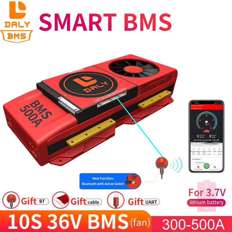 스마트 BMS 10S 36V 300A 400A 500A 블루투스 485-USB 장치 CAN NTC UART 소프트웨어 Li-on 배터리 보호 보드 BMS With Fan
