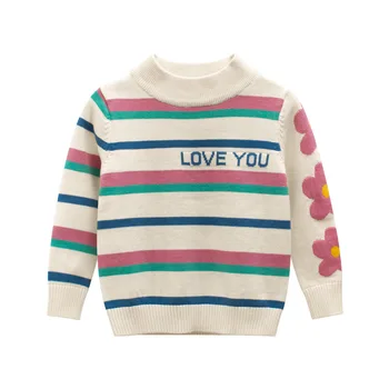 

Spring New Arrival Baby Girls Fashion Clothing Sweater Kid Long Sleeve Stripe Floral Toddler Girl Knit Sweater Children Knitwear