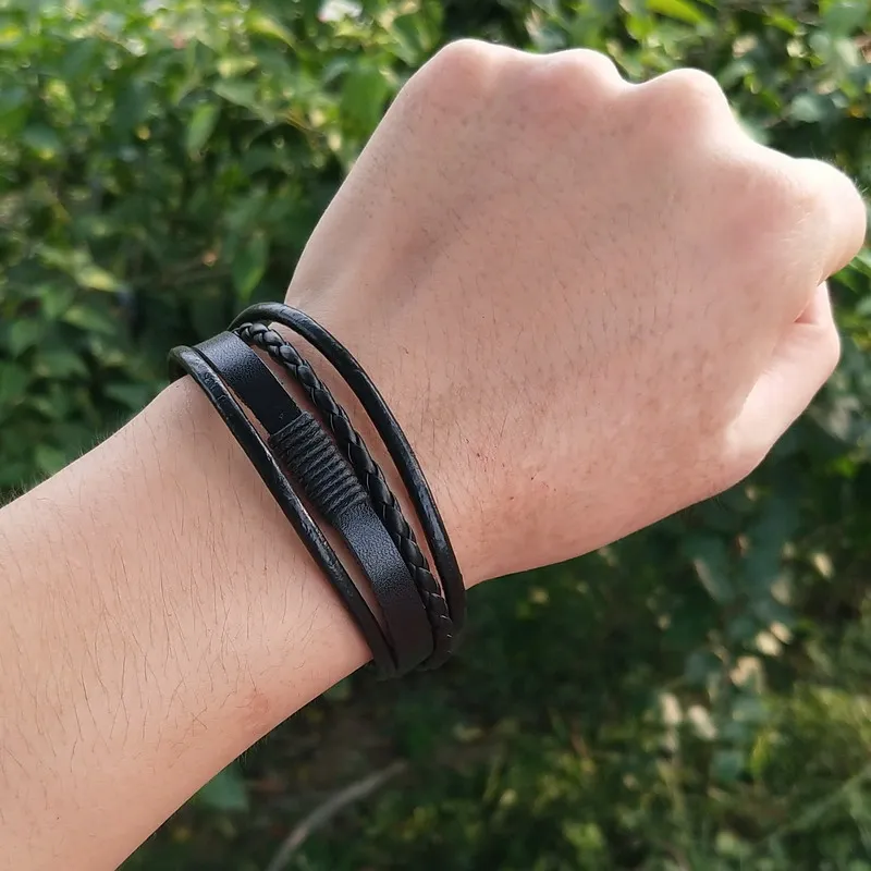 

Hot Fashion Punk Leather Combination Leather Bracelet Multi-layer Accessories Personality Men Bracelet Collection Gift