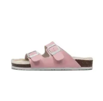 Double buckle pink Новые осенне-зимние женские теплые пробковые шлепанцы с пряжкой обувь с вырезами Женские меховые пляжные Нескользящие шлепанцы с закрытым носком, белый и черный цвета - Цвет: Double buckle pink