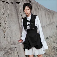 TVVOVVIN, новинка, весна-лето, высокая талия, короткие, хит, цвет, плиссированные, сплайсированные, неровные, для женщин, модные, подходят ко всему, C615