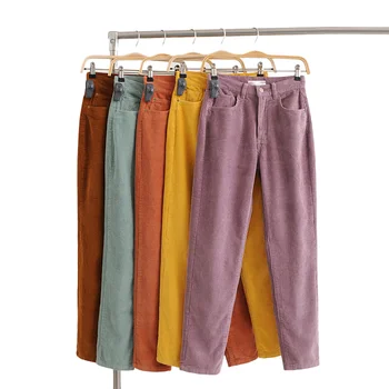 

Vintage Macaron color Corduroy Pants Autumn Woman Mid Waist Ankle Length Loose Harem Pants Trousers Femme Casual Long Pants