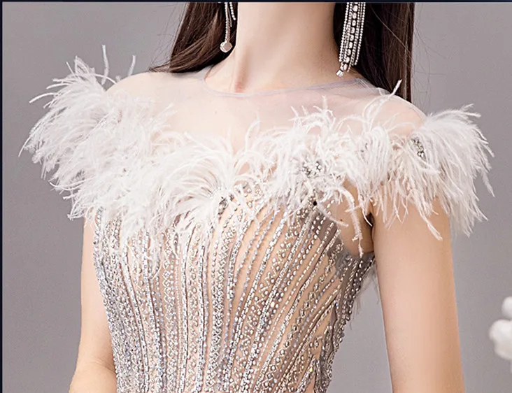 LYABKA роскошные стразы вечерние платья длинное платье vestido de festa вечернее платье с перьями официальное платье Robe De Soiree