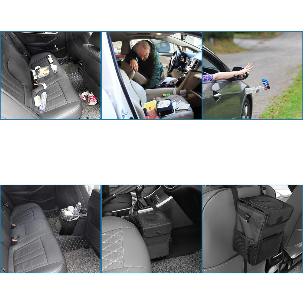 Portable Waterproof Car Trash Can Bin Auto Car Accessories Organizer Garbage Dump For Trash Can Cars Storage Pockets Closeable