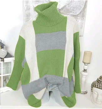 

Fashion Casual Streetwear Bright Color Turtleneck Sweaters Long Sleeve Pure Color Patchwork Pullover Autumn/Winter Clothes Women