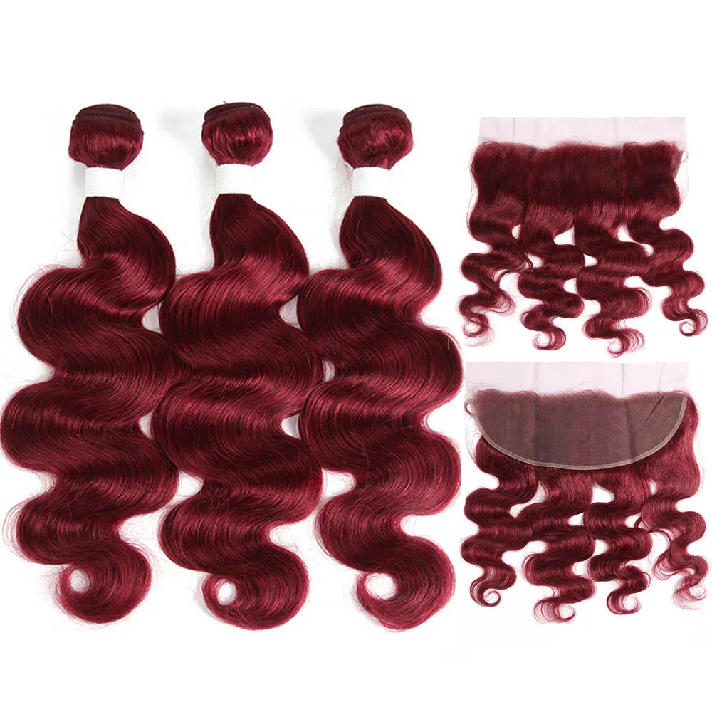 99J-Burgundy-Human-Hair-Bundles-With-Frontal-X-TRESS-Brazilian-Non-remy-Body-Wave-Human-Bundle
