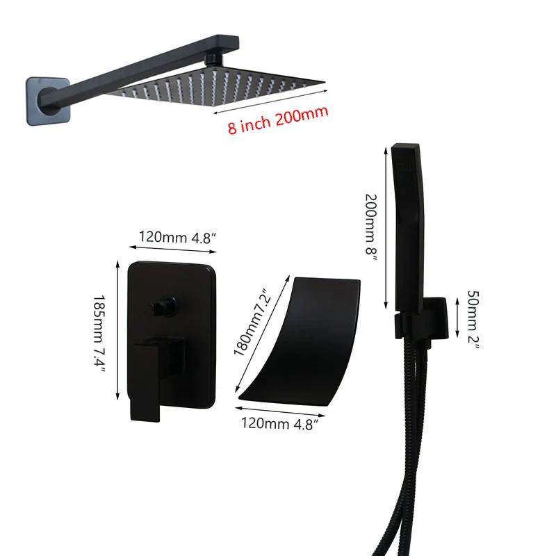 YANKSMART черный настенный набор для душа в ванной три выхода смеситель для воды холодной и горячей кран квадратный душ дождевой Душ кран - Цвет: 8