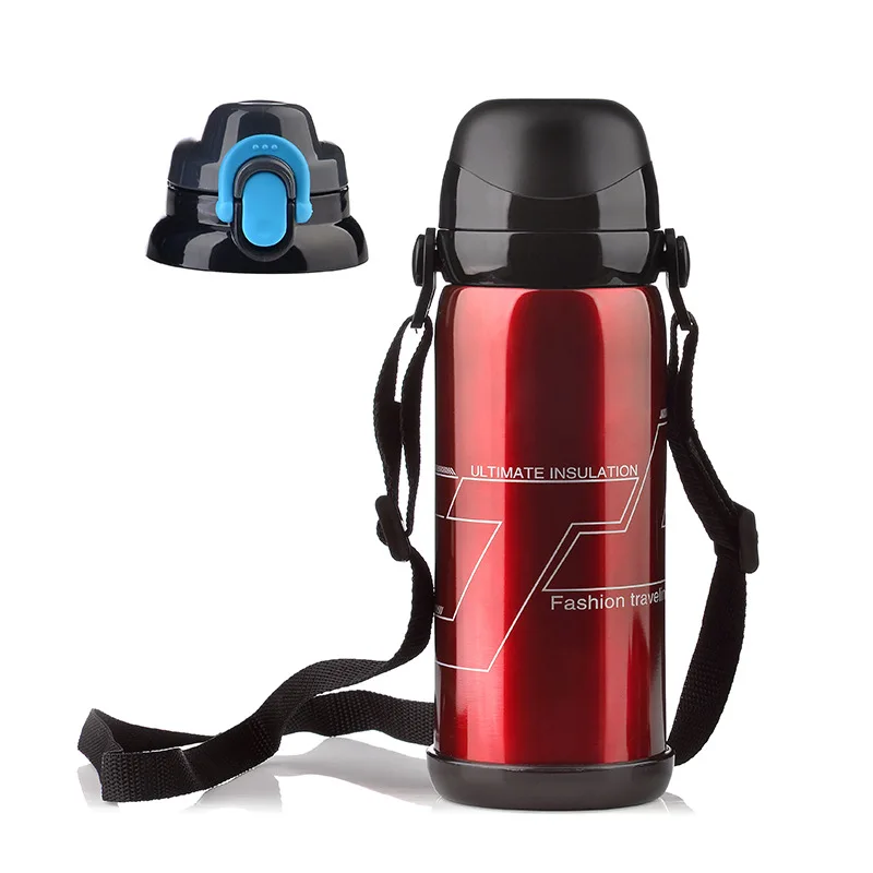 800ML Stainless Steel Thermos Double Cover Portable Strap Outdoor Sports Water Bottle Creative Large-capacity Bottle Thermos