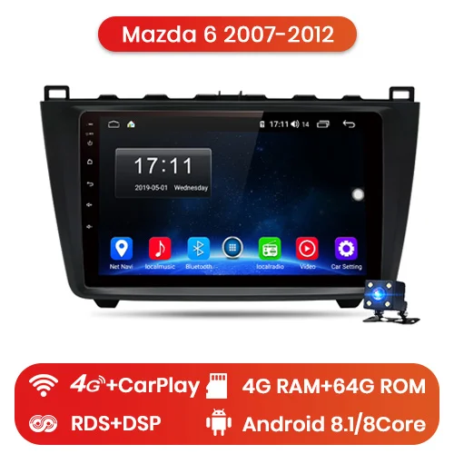 Junsun Android 9,1 для Mazda 6 2008-2012 Авто 2 Din Радио стерео плеер Bluetooth 2G+ 32G gps навигация без DVD слот - Цвет: 4-64GB for 4G