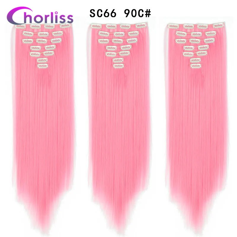 SC66 90C Synthetic Long Straight Clip in Hair Extensions 22" Women Fake False Hair Pieces Ombre Black Brown Blonde Styling Hair 7Pcs - Цвет: SC66 90C